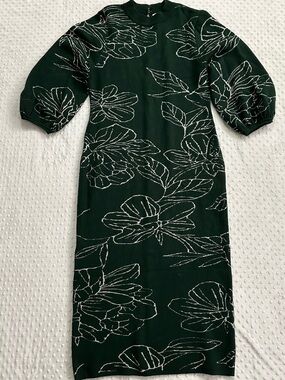 Apricot Dark Green Floral Sweater Dress (XL)